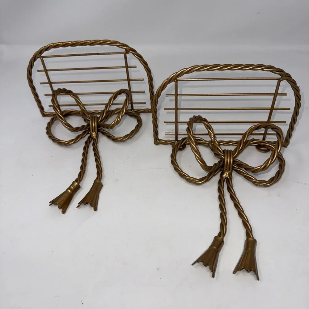 2 Vintage Home Interiors Gold Metal Twisted Bow Shelves Decor